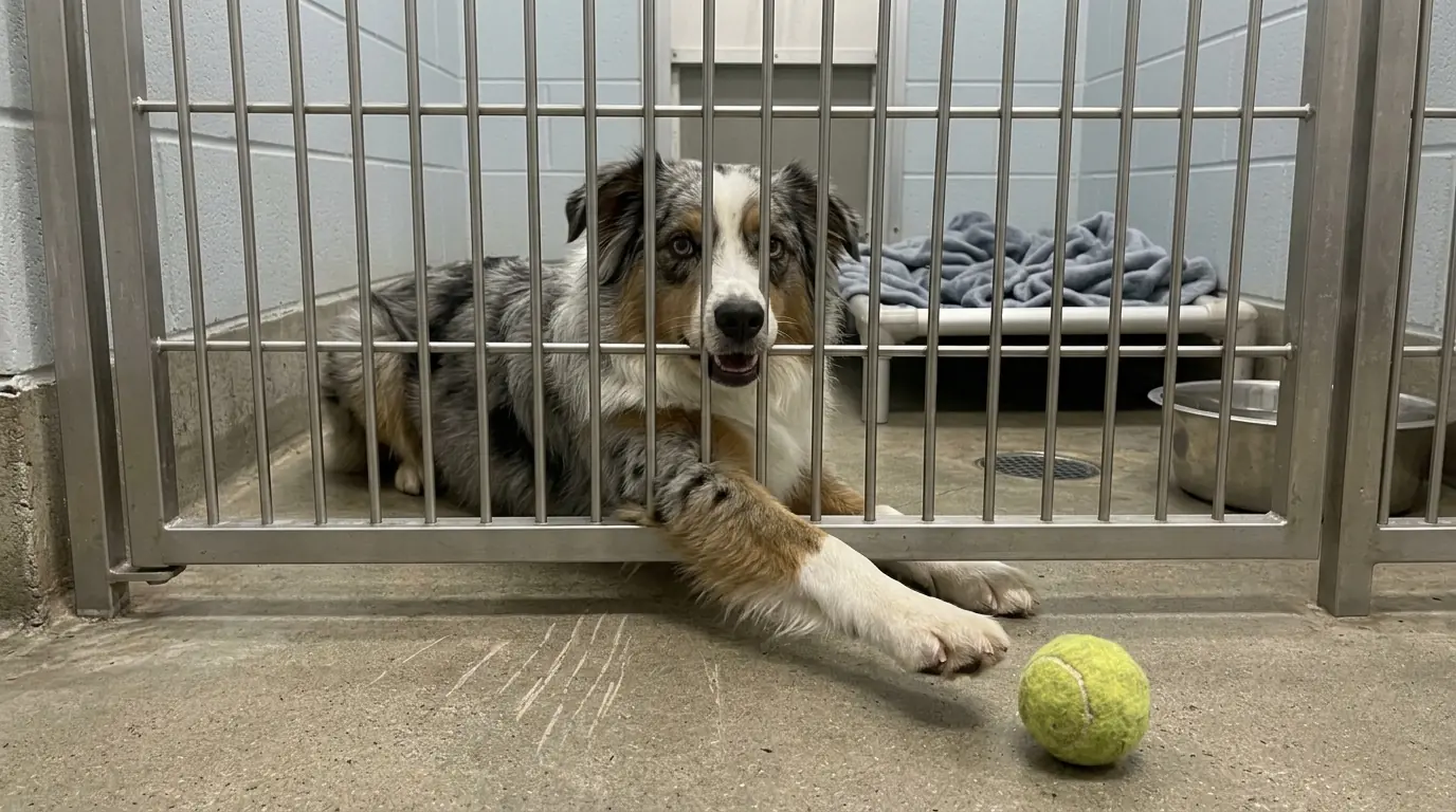 Riley Keeps Pushing His Tennis Ball Outside the Kennel—Then Panics Until He Can Get It Back