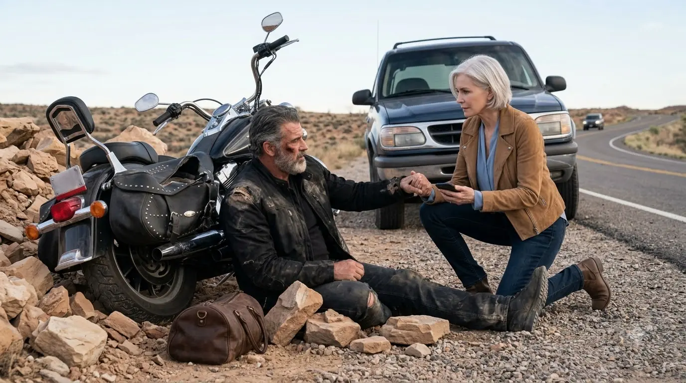 She Found a Stranger Crushed Beneath Rocks on a Desert Highway — Then He Whispered, “No Ambulance… They’re Waiting for Me”