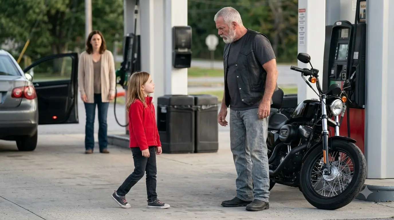 Her Silent Daughter Saw a Biker at a Gas Station and Whispered “Ray” — Then He Revealed What Her Dying Father Made Him Promise