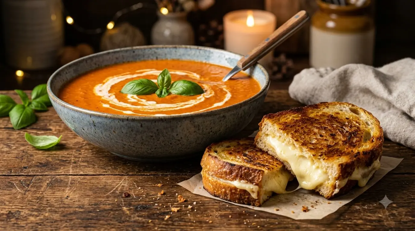 Creamy Tomato Soup & Grilled Cheese – Cozy, Velvety & Perfectly Melty