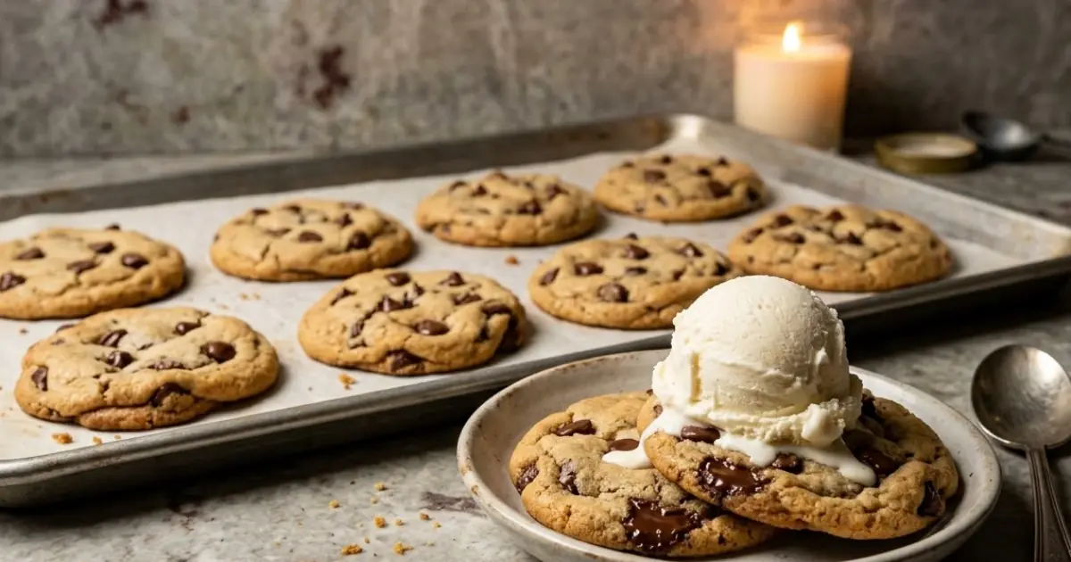 Warm Chocolate Chip Cookies & Ice Cream – Gooey, Buttery & Perfectly Melty