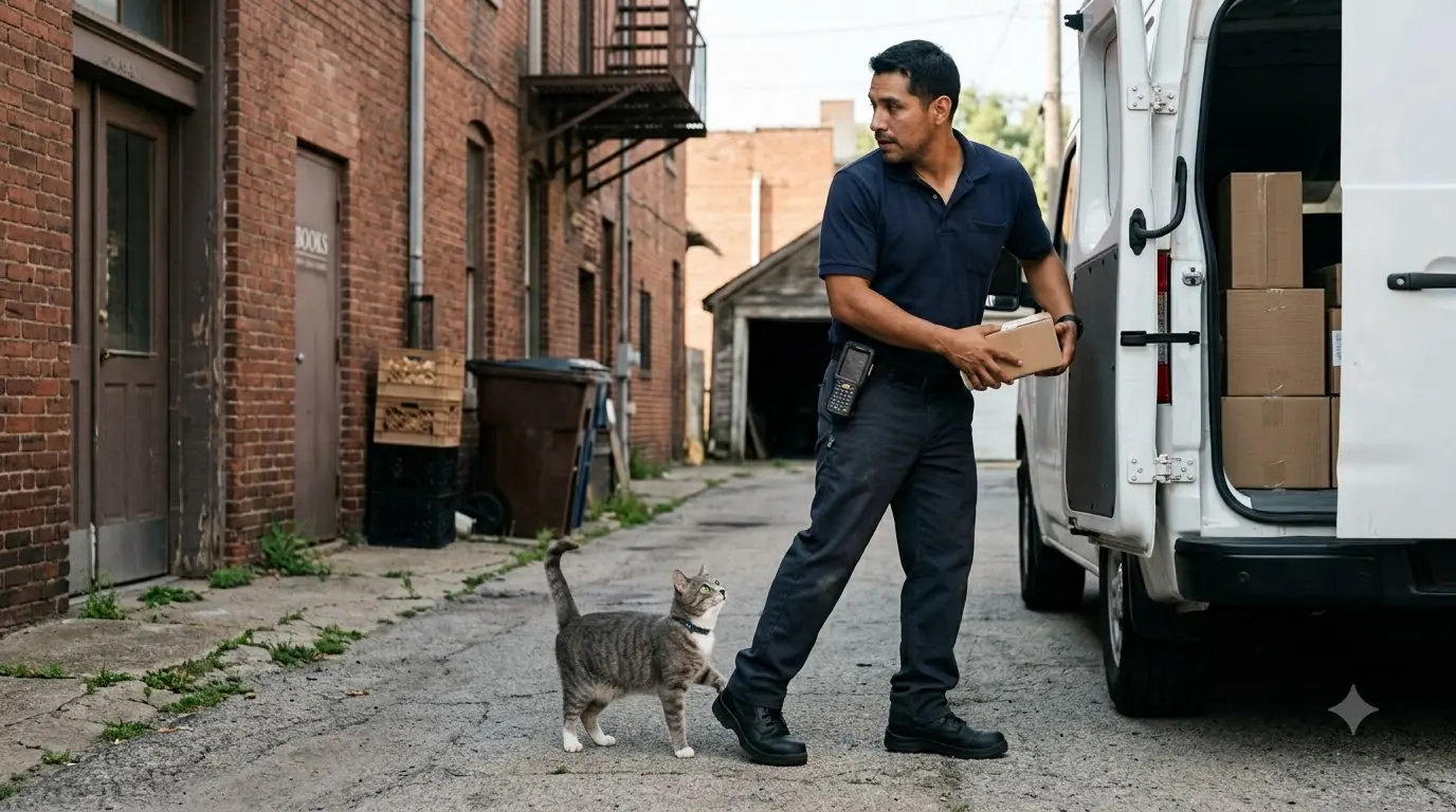 A Cat Stopped the Delivery Man — Then Led Him Around the Corner