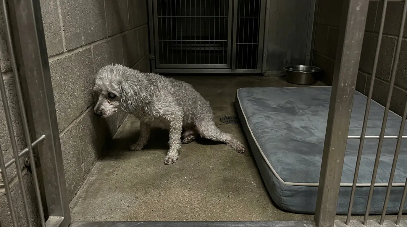 Gizmo Keeps Missing His Bed by Just a Few Inches—Then Sleeps on the Concrete Without Knowing How Close He Came