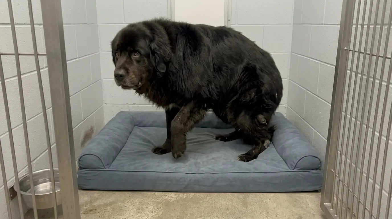 Bear Has a Soft Bed Beneath His Feet — But His Arthritic Body Still Won’t Let Him Lie Down