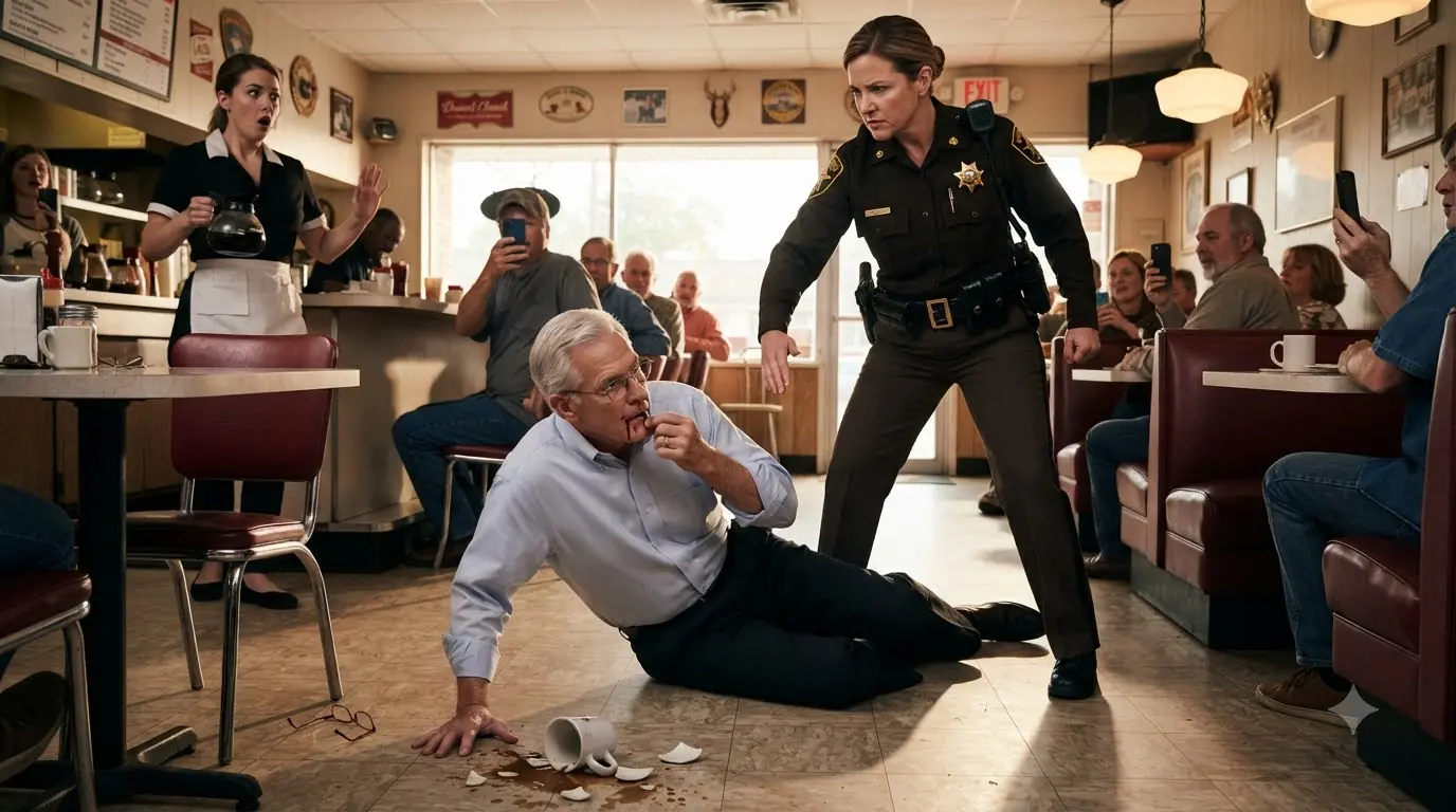 Sheriff Slapped a 68-Year-Old Man to the Diner Floor — Then His Son’s Phone Call Uncovered What She Had Been Hiding