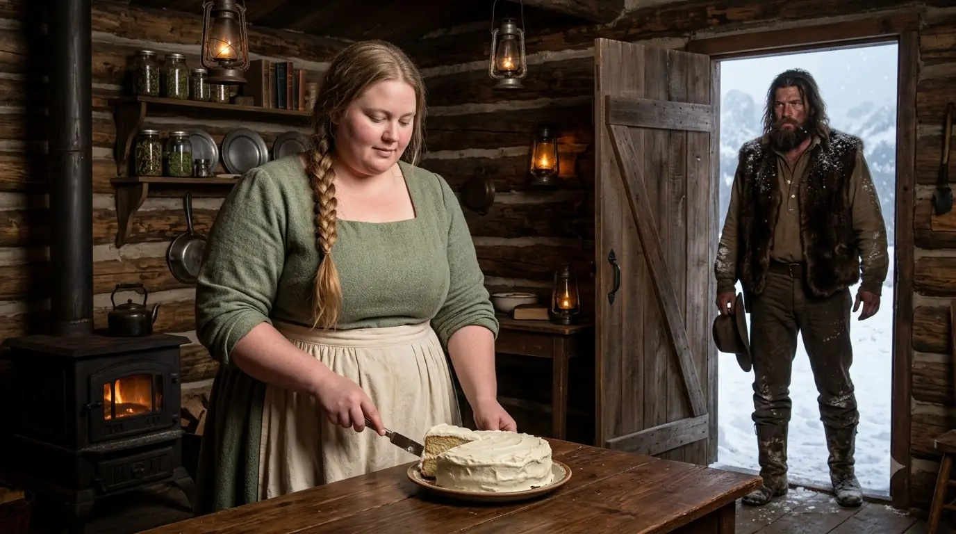 The Mountain Man Came to Warn Her the Pass Was Closing — Then She Held Out a Slice of Cake and Whispered, “Stay Until Morning”