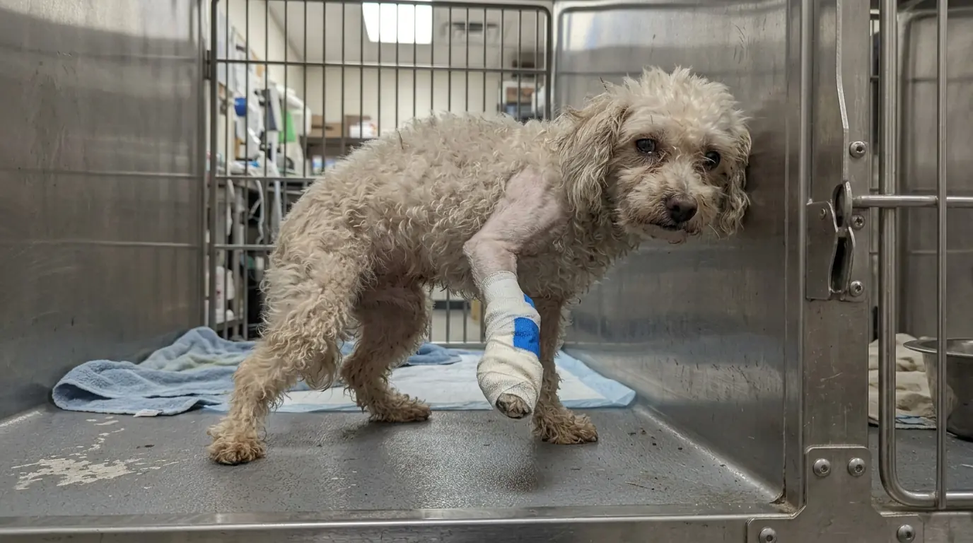 Trixie Keeps Trying to Stand on Her Injured Paw—But the Moment It Touches the Floor, Her Whole Body Falls Sideways
