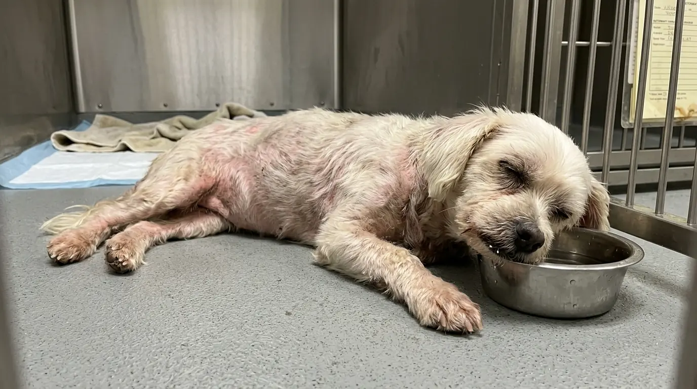 Dottie Is Too Weak to Stand at Her Water Bowl—But Every Time Thirst Returns, She Crawls Back to It