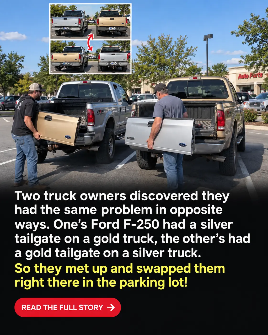Two Strangers With Mismatched F-250 Tailgates Meet by Chance — and Solve Each Other’s Problem in Minutes