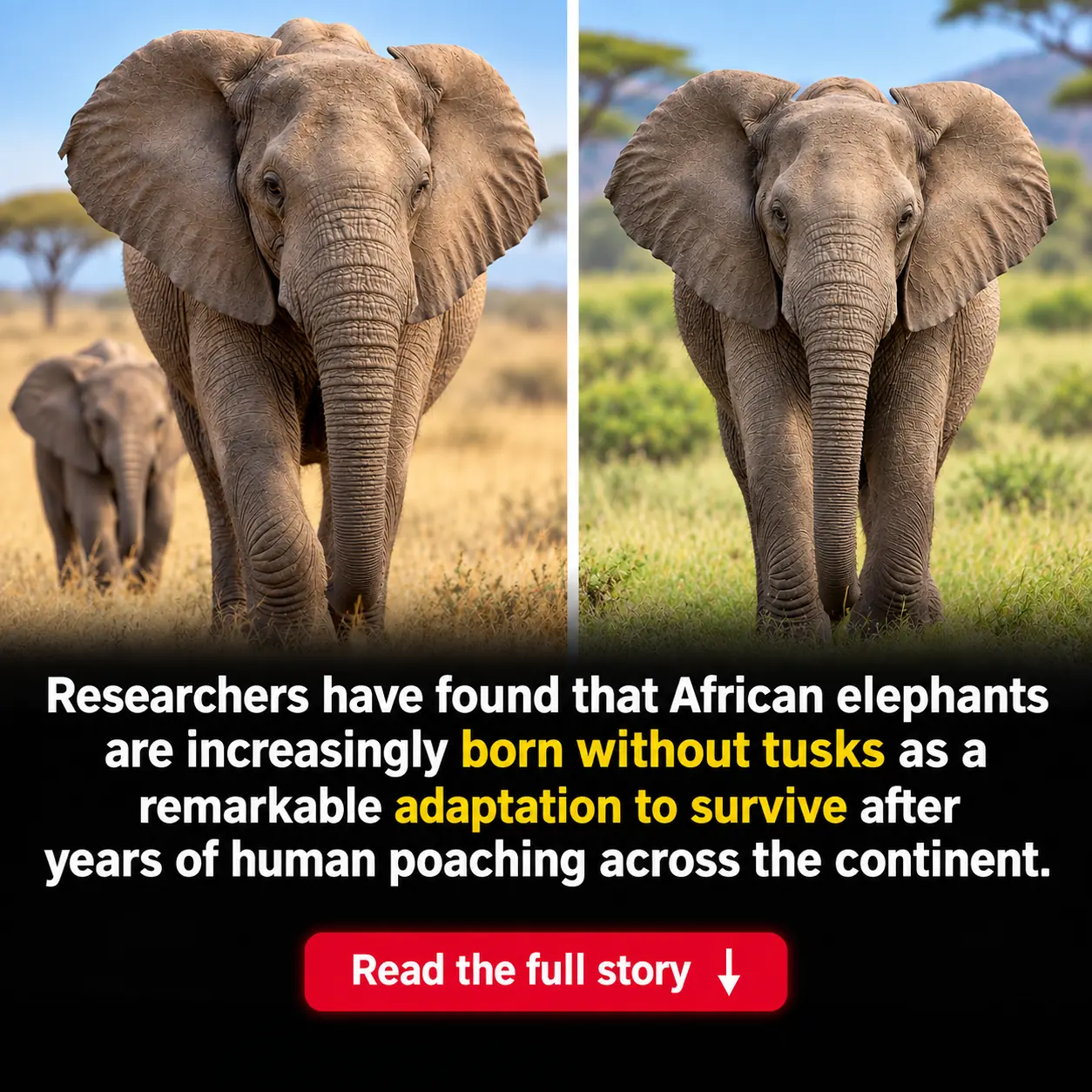 Elephants Are Evolving Without Tusks as Generations Adapt to Survive Ivory Poaching
