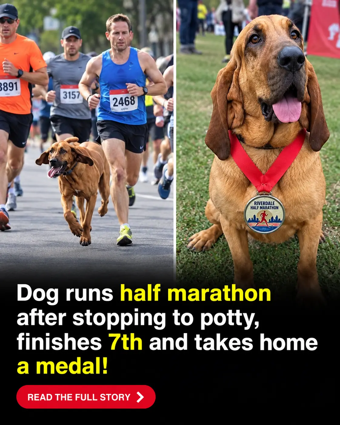 Dog Slips Out for a Bathroom Break—and Accidentally Finishes a Half Marathon in 7th Place 🐶🏅