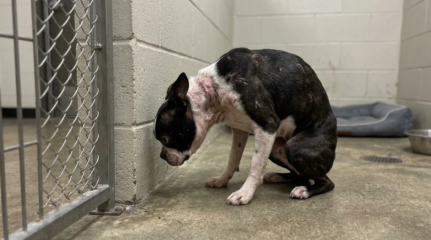 Rosie Turns Her Face to the Wall Before the Kennel Door Even Opens—Then Keeps Her Head Down After Everyone Steps Away