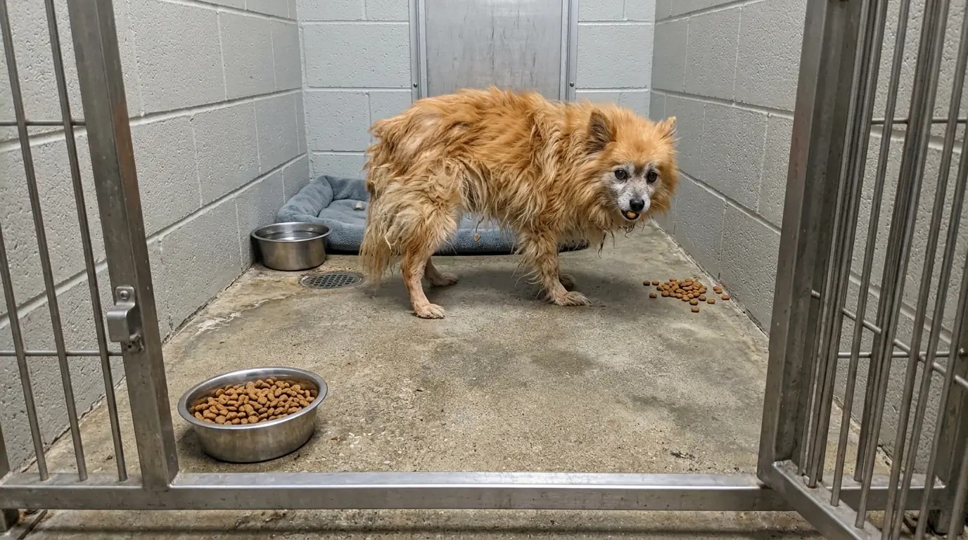 Ollie Won’t Eat From a Full Bowl—He Carries Every Piece to the Farthest Corner Before Taking a Single Bite