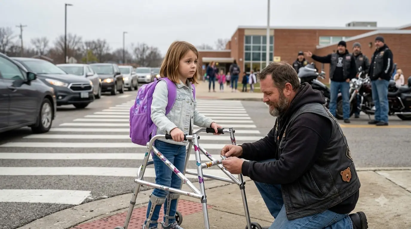 A Little Girl Asked a Biker to Help Her Cross the Street — Then He Recognized the Handwriting on the Letter Hidden in Her Backpack