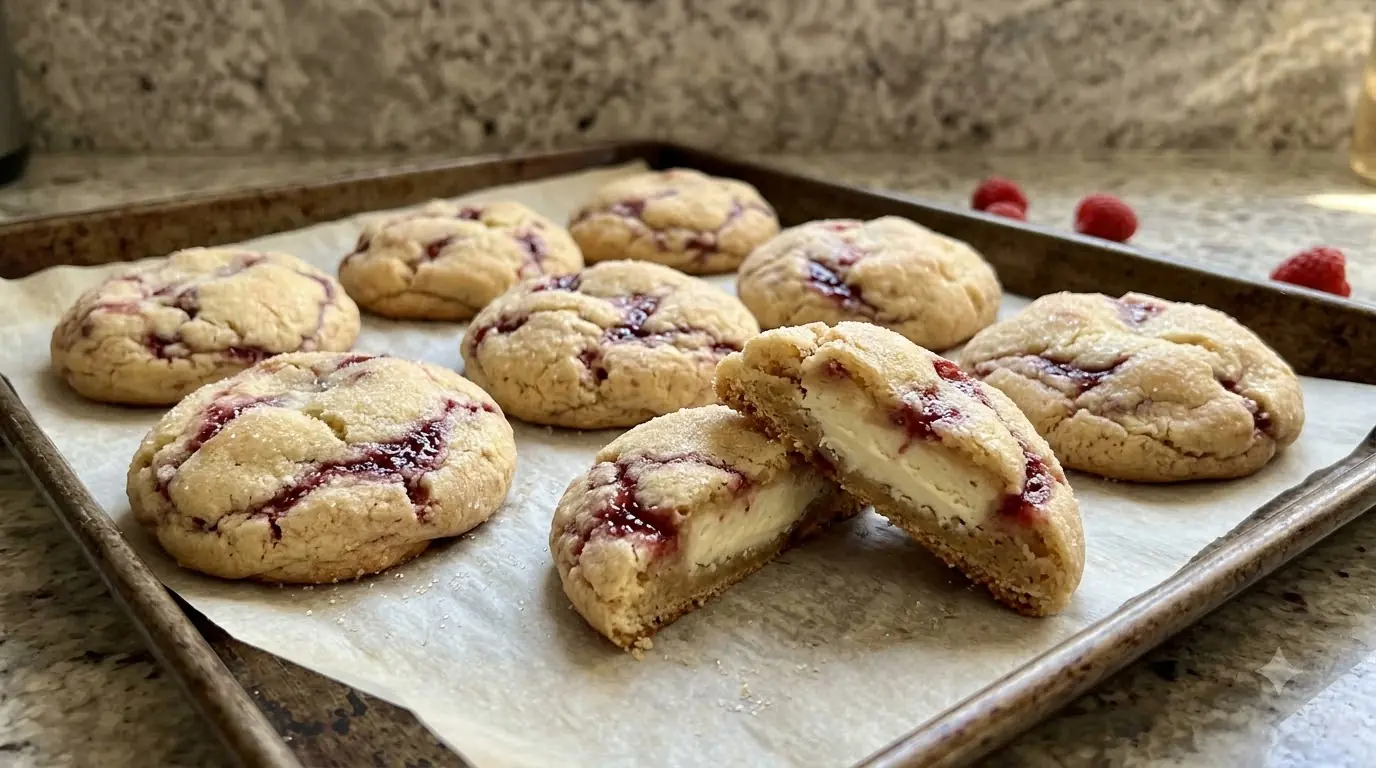 Raspberry Cheesecake Cookies – Soft, Jam-Swirled & Creamy-Centered