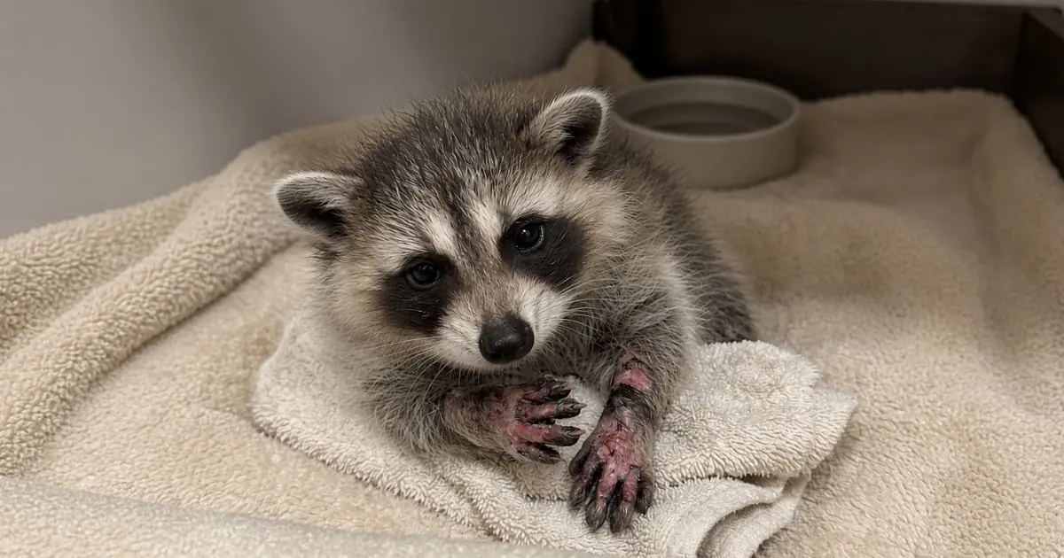 A Young Raccoon Escaped a Brush Fire Without Severe Burns — But He Wouldn’t Let Either Front Paw Touch the Ground