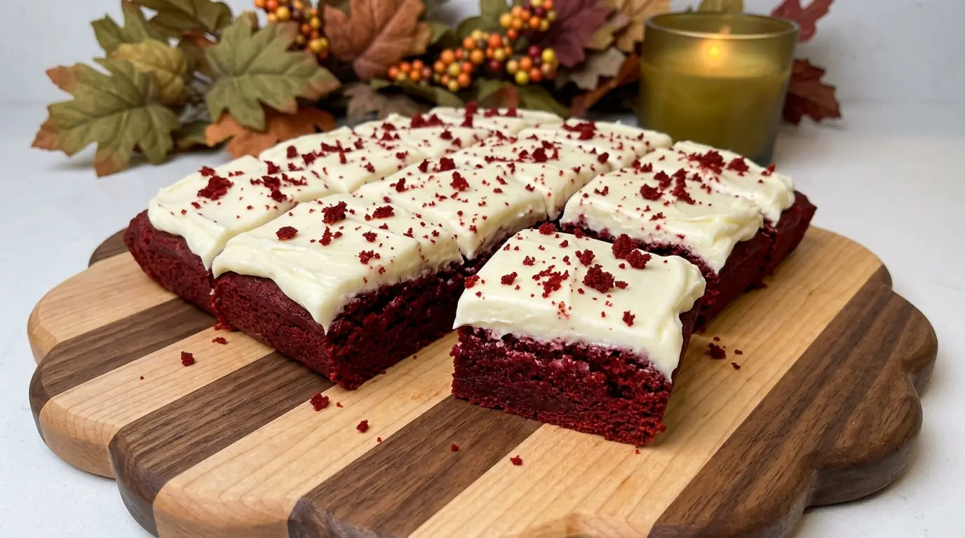 Frosted Red Velvet Bars – Fudgy, Chewy & Cream Cheese Frosted