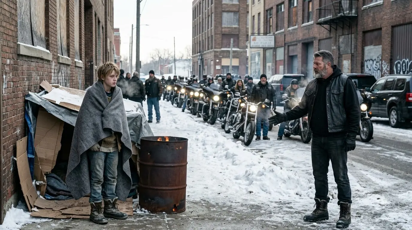 Homeless Boy Helped Frozen Hells Angels Wife — Next Day 40 Bikers Showed Up