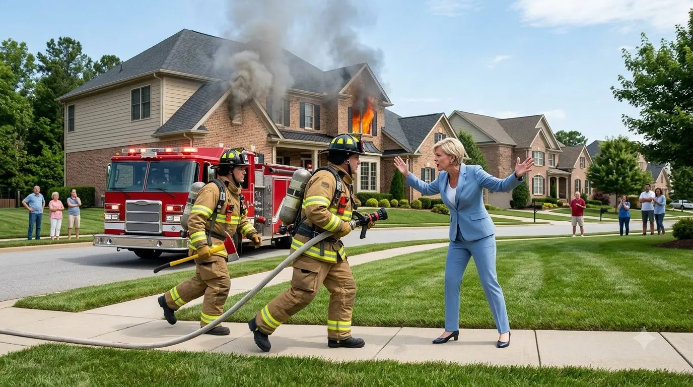 She Blocked Firefighters From a Burning Home — Then a Child’s Hand Appeared Behind the Upstairs Window