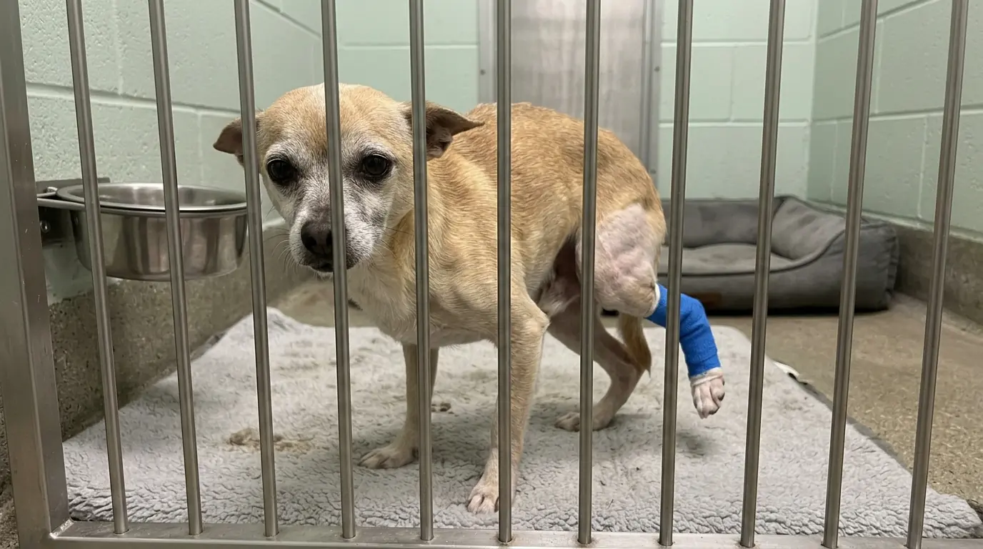 Peanut’s Body Keeps Sinking to the Floor—But He Still Won’t Let His Injured Back Leg Touch Down
