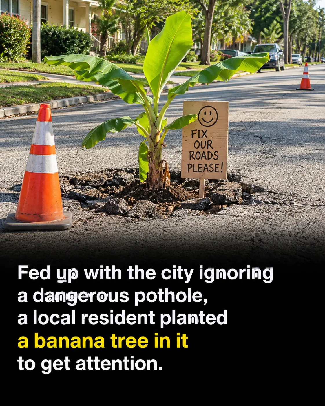 Jacksonville Residents Plant a Banana Tree in a Giant Pothole to Get the City’s Attention
