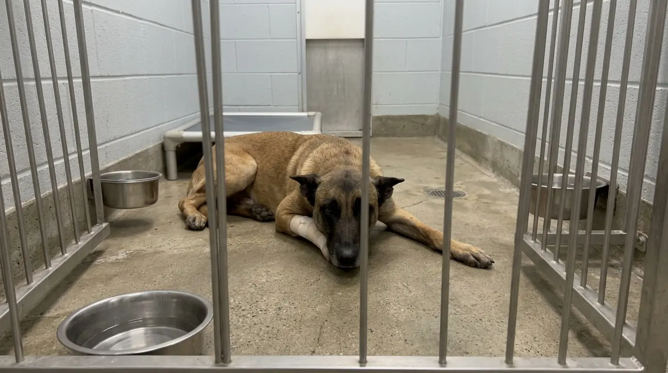 Ranger Can Walk Calmly Through His Kennel—Until One Metal Clang Sends the Former Police K-9 Flat to the Floor
