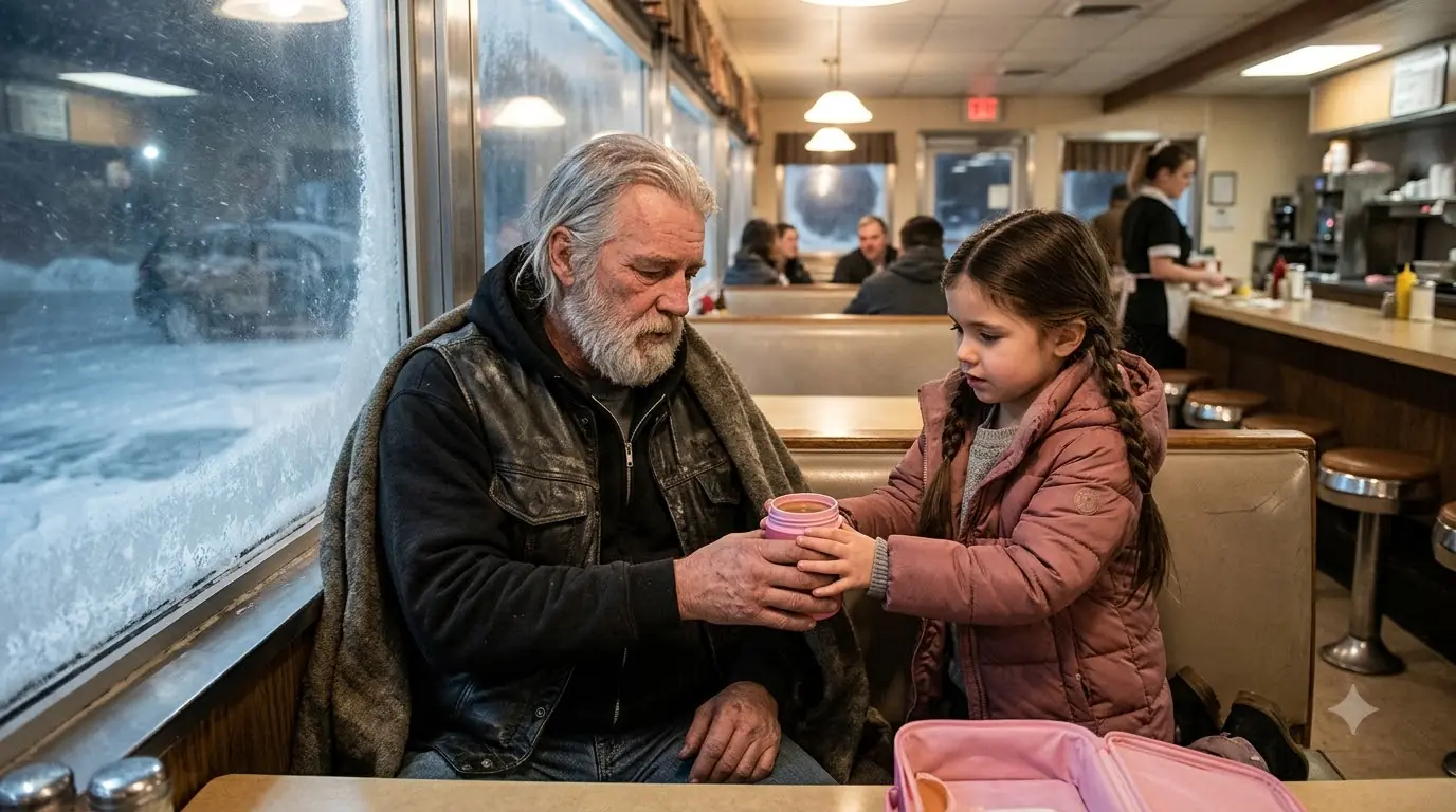 A Little Girl Gave Her Last Warm Soup to a Freezing Biker — The Next Morning, 2,000 Riders Filled the Highway Outside Her Diner