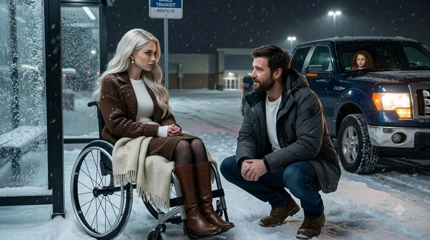 A Single Dad Found a Woman in a Wheelchair Freezing After the Last Bus — The Next Morning, Three Black SUVs Stopped Outside His House