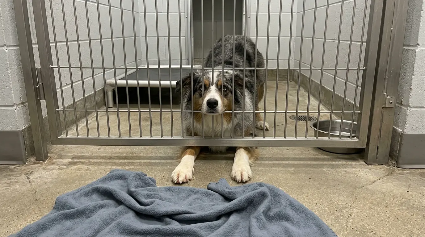 Dexter Throws His Own Blanket Out of the Kennel—Then Panics When He Realizes He Can’t Get It Back
