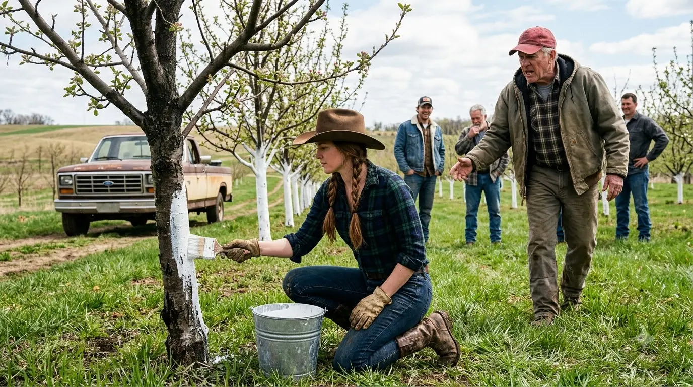 He Shamed the Young Farmer for Painting Her Apple Trees White — Then One Brutal Freeze Left Her Orchard Alive While His Began to Fail