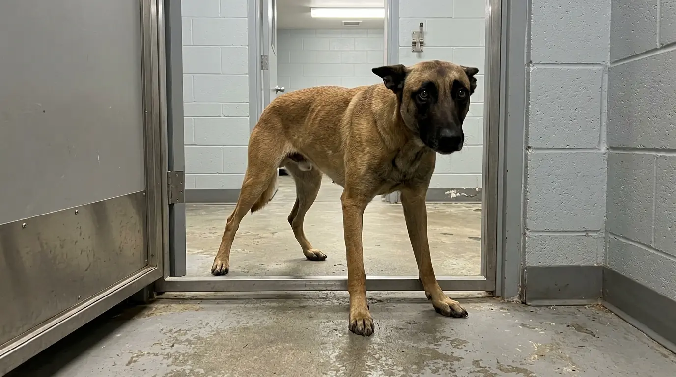 Atlas Can Run Without Hesitation—But the Moment Two Paws Cross a Doorway, His Entire Body Freezes