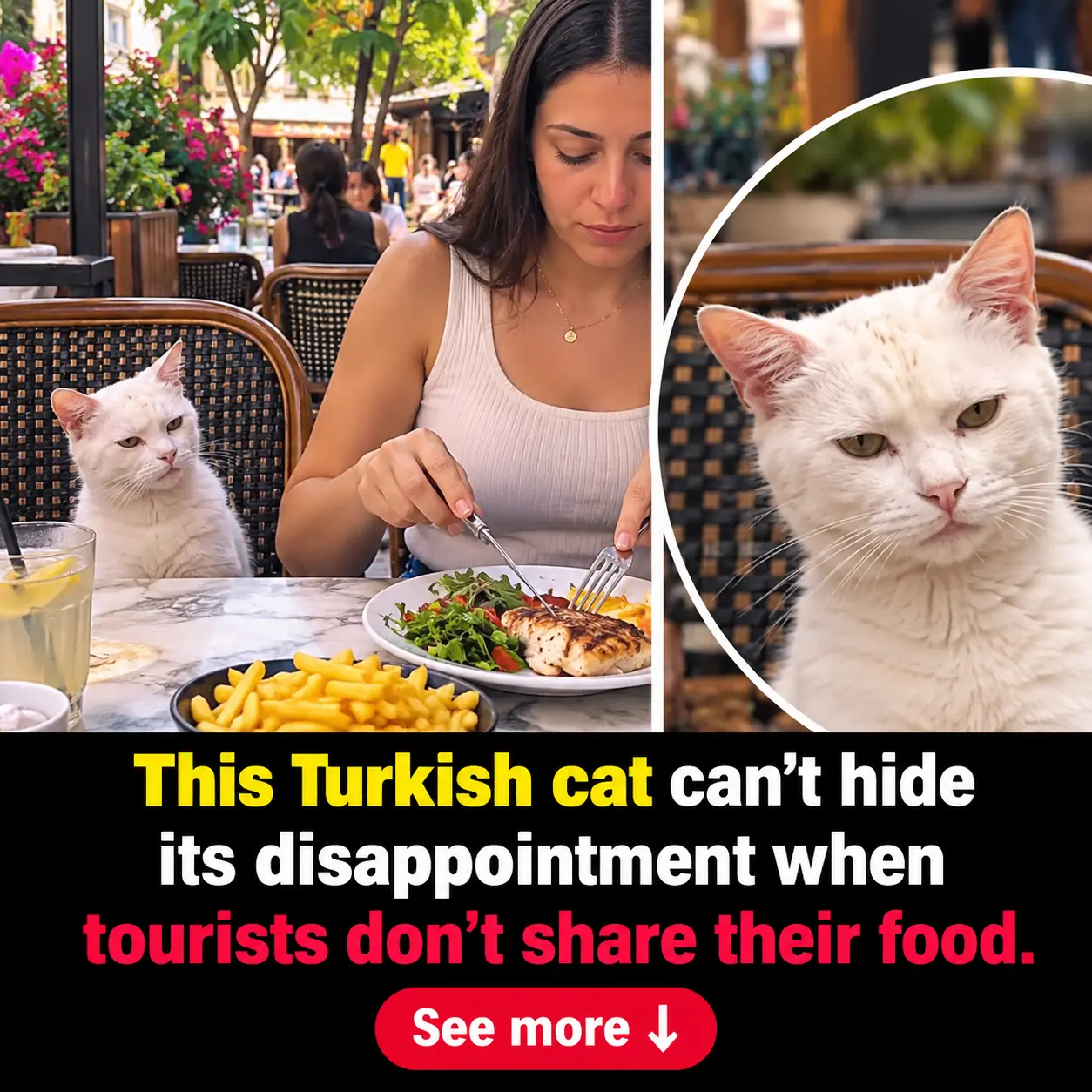 When Tourists Refused to Share, This Street Cat’s Disappointed Look Said It All