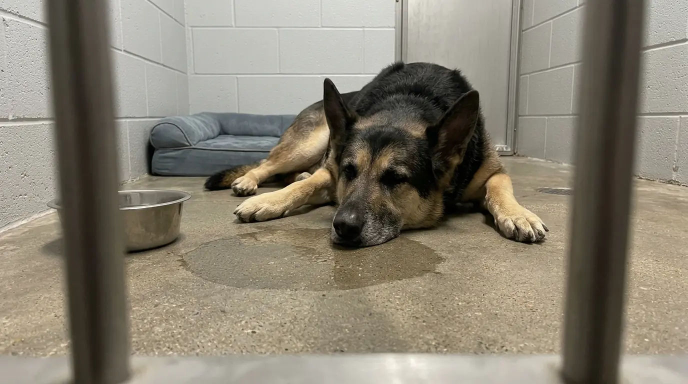 Riley Pushes His Water Bowl Away Every Night—Then Sleeps With His Nose Pressed Into the Wet Floor Beneath It