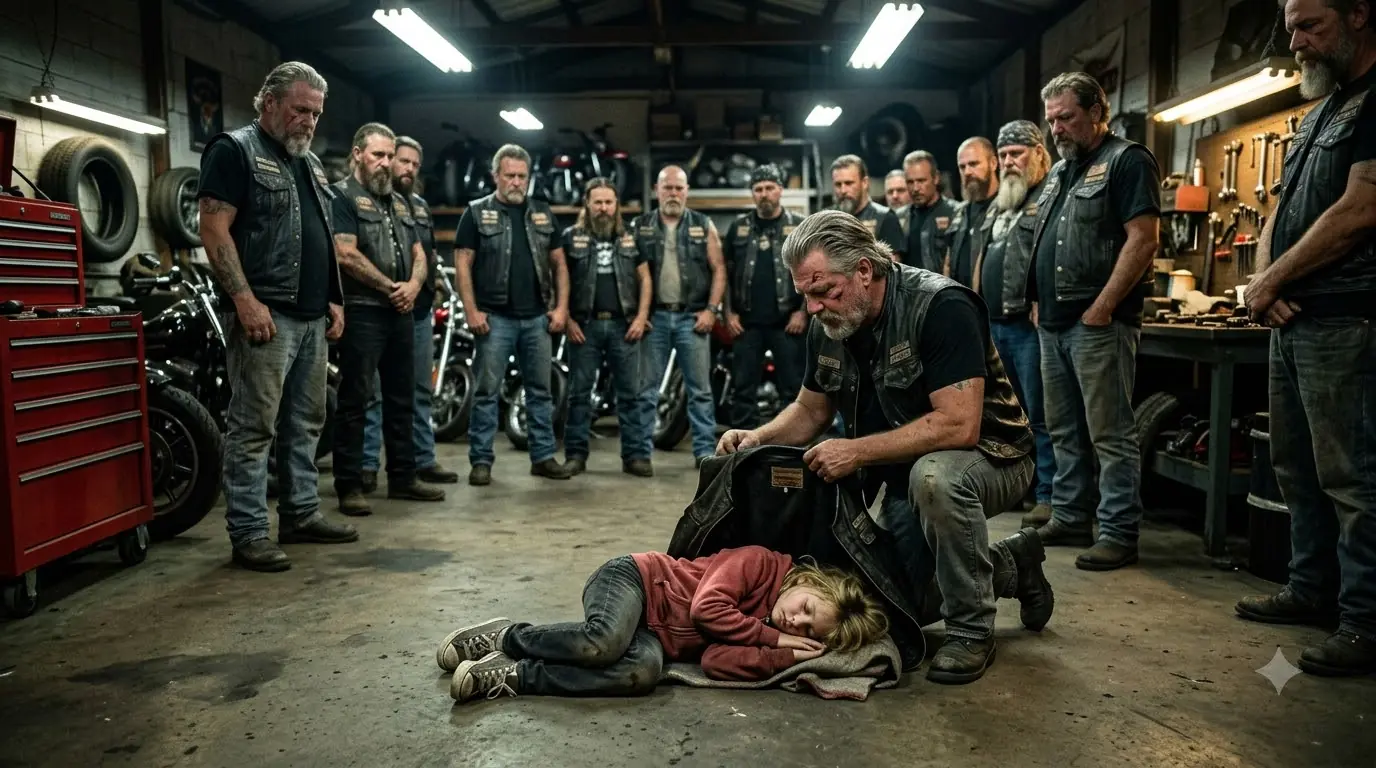 A Little Girl Fell Asleep on a Biker Garage Floor — Then the Club Leader Saw Himself in the Photo She Carried