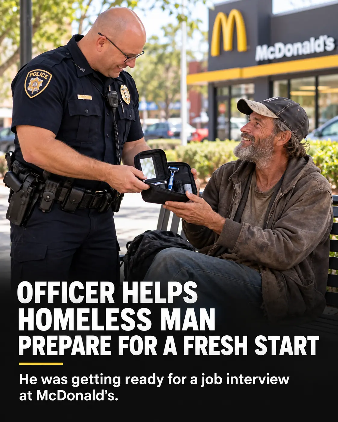 Homeless Man Gets a Job After a Police Officer Helps Him Prepare for His Interview