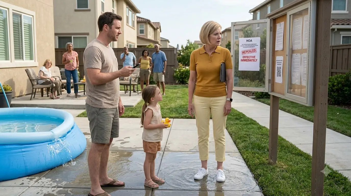 She Drained a Little Girl’s Pool and Threatened Her Father With Fines — Then the Official Notice Board Exposed the Rule