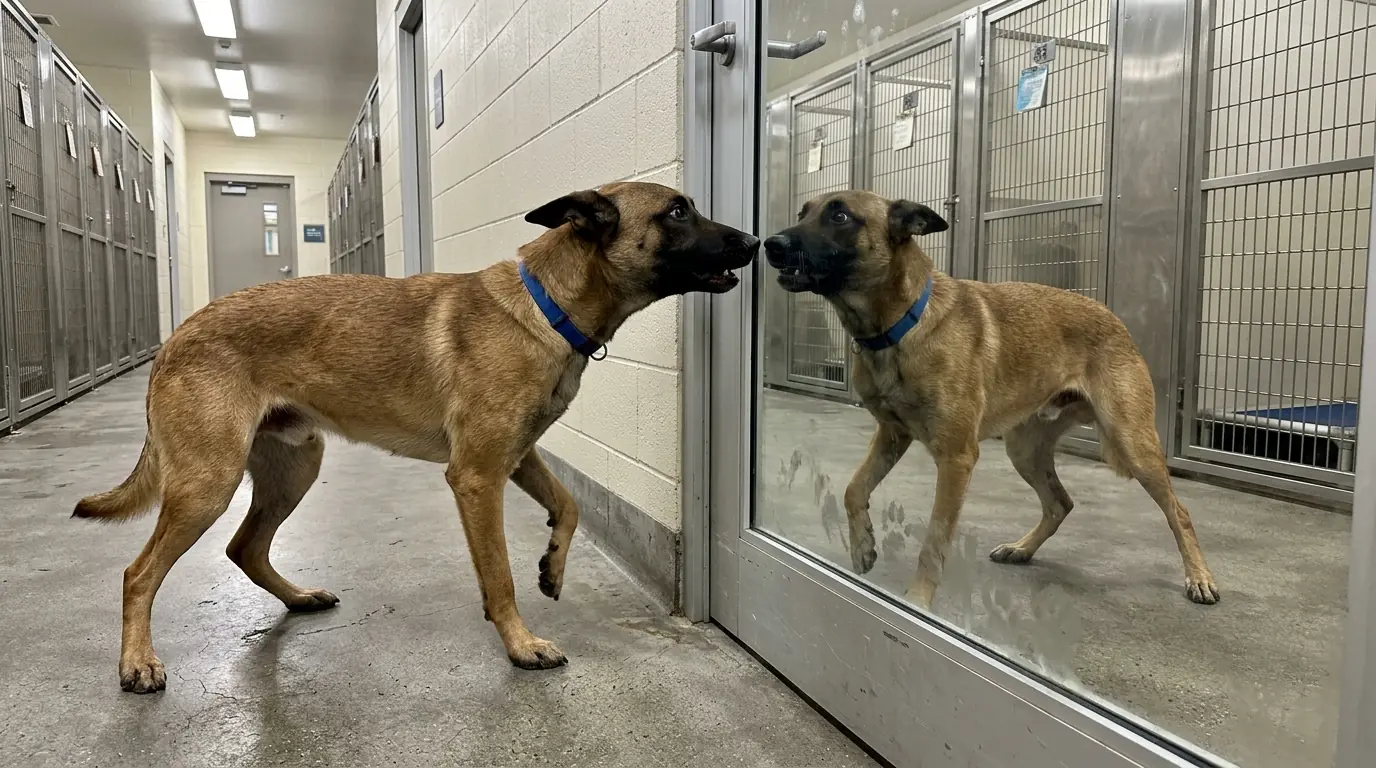 Nico Attacks His Own Reflection in the Glass—Then Runs Away Only to Come Back and Find It Again
