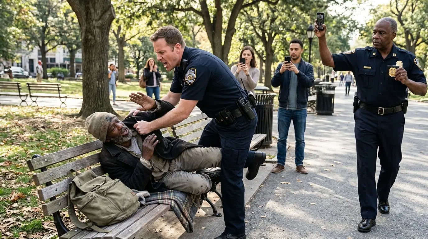 Cop Kicked a Homeless Man Off a Park Bench — Then the Man Recording Pulled Out a Captain’s Badge
