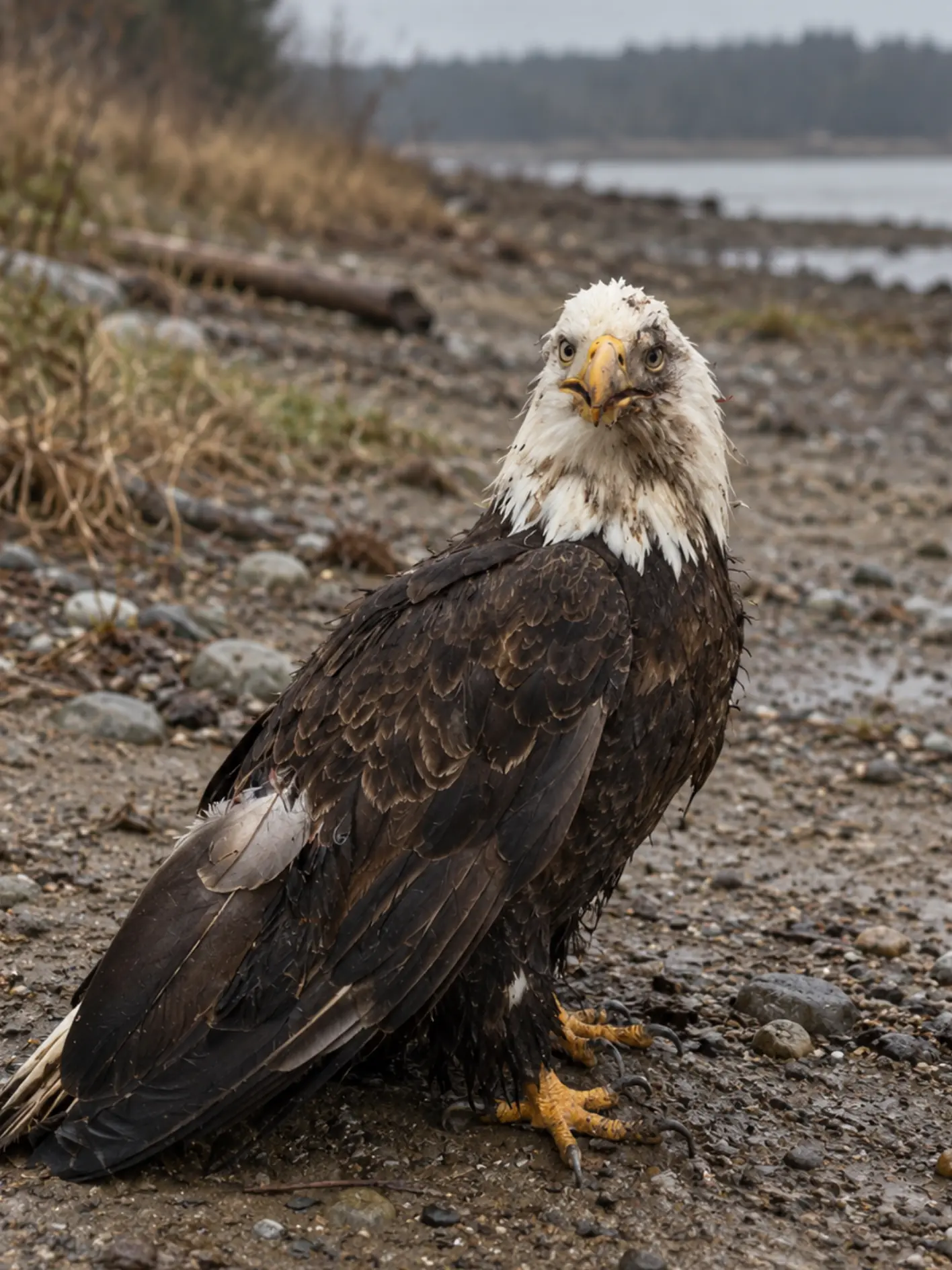 Bald Eagle Unable to Fly Wanders Along a Riverbank for Days — Rescuers Realize the Bird Has Been Surviving on Foot
