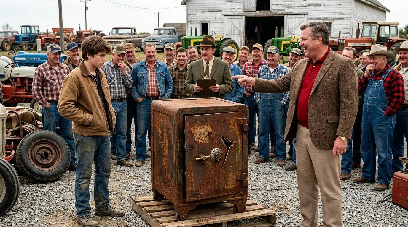 The Whole Auction Laughed at The Little Boy's $40 Rusted Safe — Until He Cut It Open