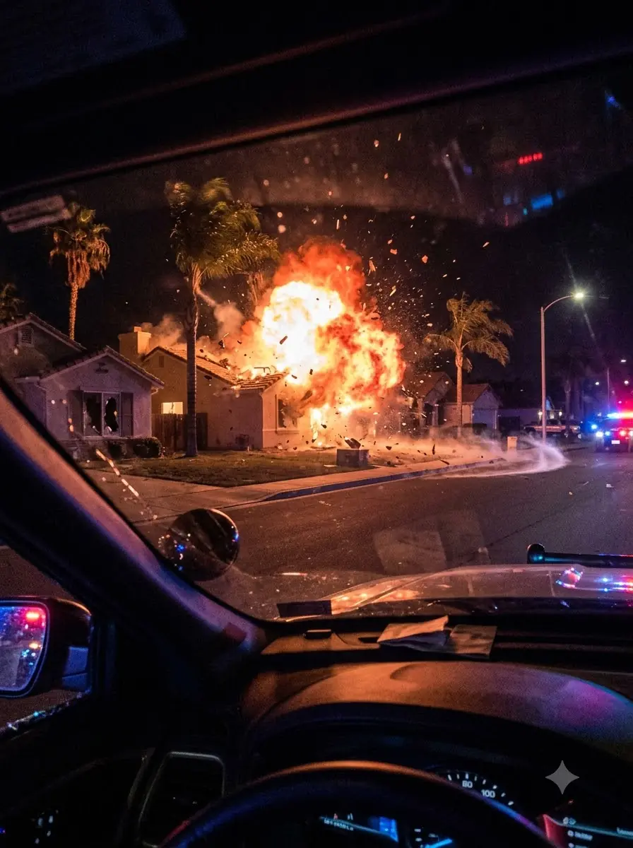 The Cop Was Carrying A Donut To The Front Door — Then The Whole House Exploded In Front Of Him