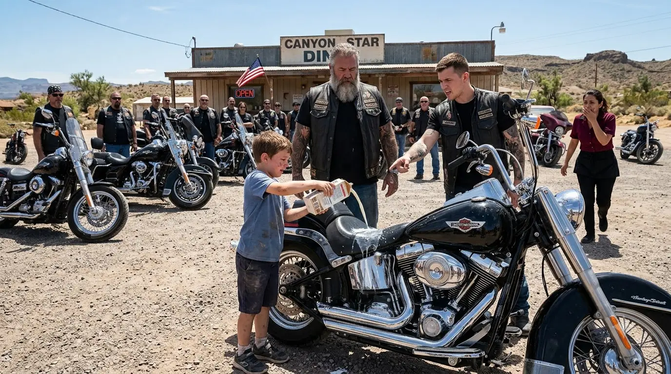 The 9-Year-Old Boy Poured Milk Into a Biker’s Harley — Then the Biker Revealed What Really Happened to His Father