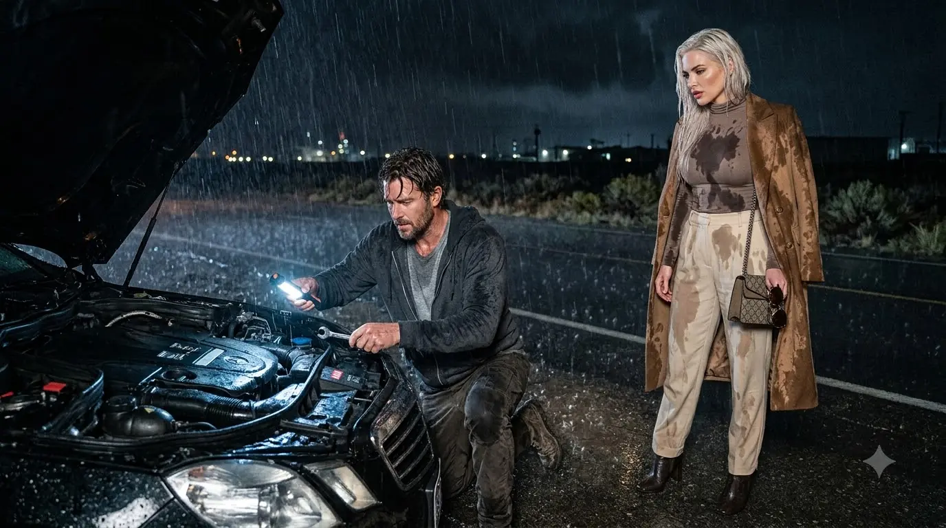 A Single Dad fixed a Stranger’s Car in the Rain — The Next Morning She Offered Him the Future