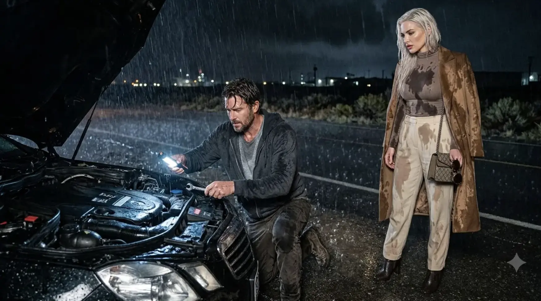 A Single Dad fixed a Stranger’s Car in the Rain — The Next Morning She Offered Him the Future