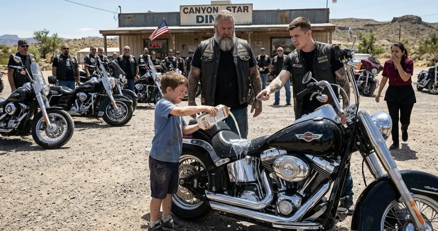 The 9-Year-Old Boy Poured Milk Into a Biker’s Harley — Then the Biker Revealed What Really Happened to His Father