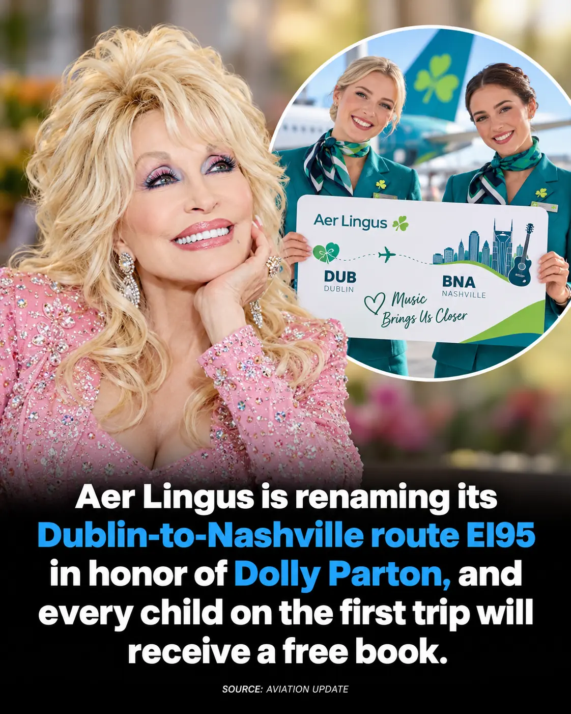 Aer Lingus Honors Dolly Parton by Renaming Dublin–Nashville Flight After “9 to 5”