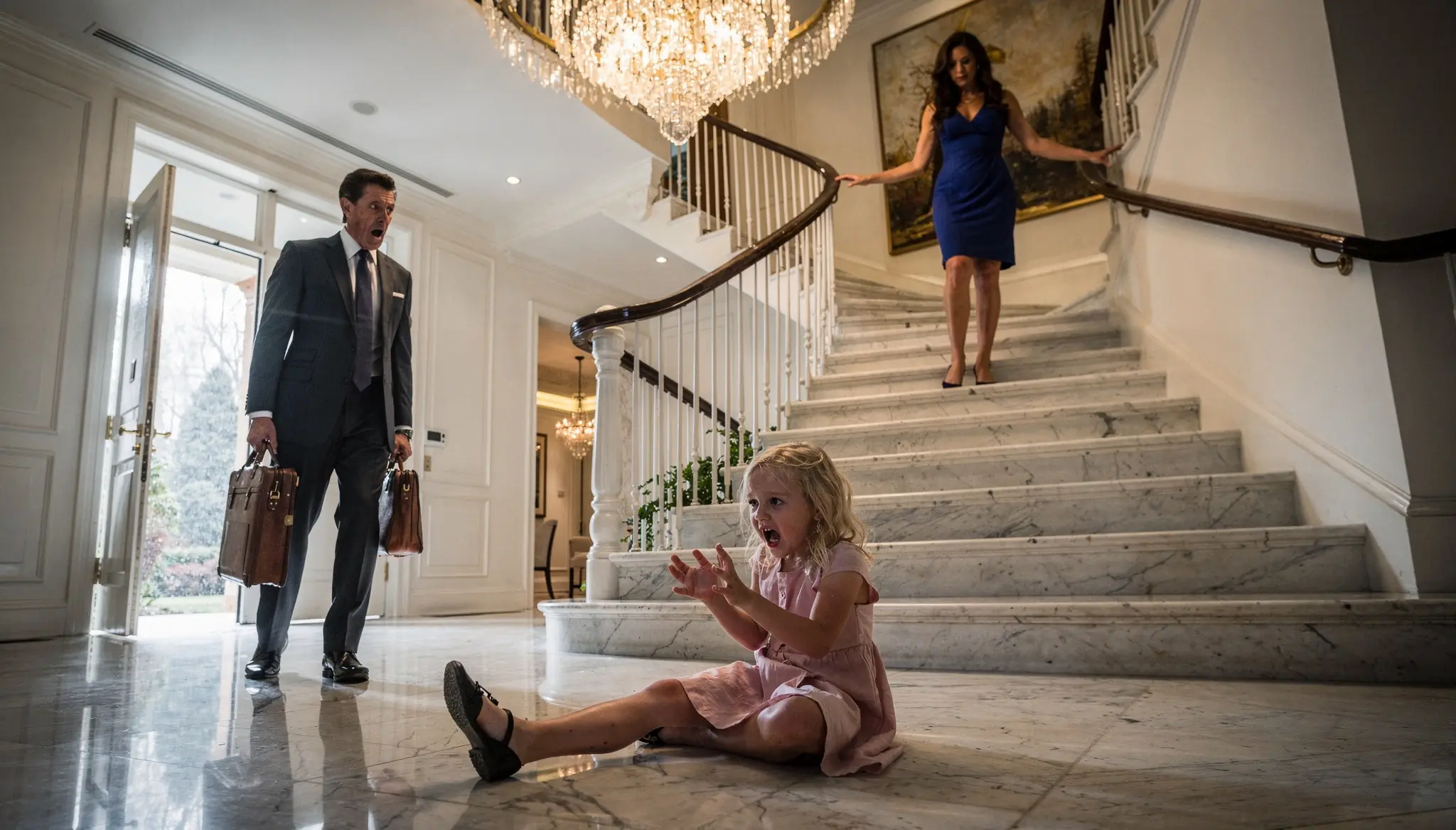 He Came Home Earlier Than Planned — His Daughter Was Crying at the Bottom of the Stairs