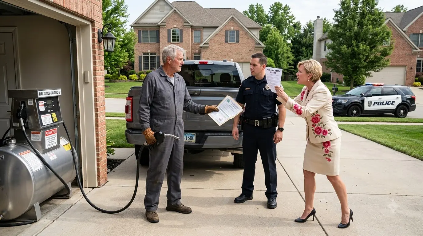 She Tried to Shut Down a Man’s Driveway Fuel Pump — Then the Officer Checked What She Was Holding