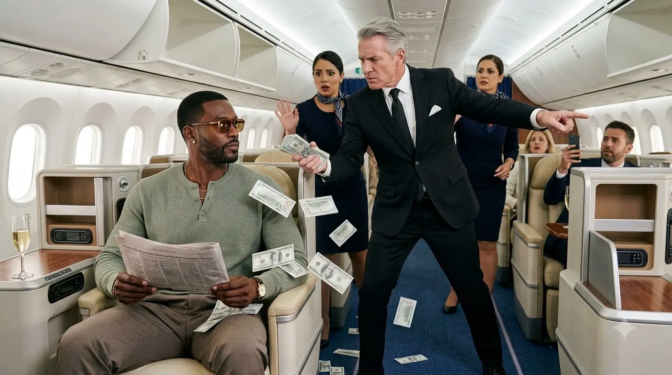 A First-Class Passenger Threw Cash at the Quiet Man — Then the Cabin Learned Who Had Been Sitting in 2A