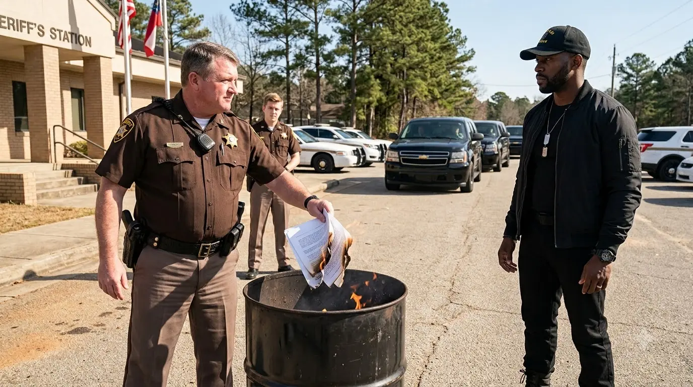 A Sheriff Burned a Man’s Federal Papers — Then a Black SUV Rolled Into His Station